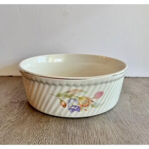Hall's Superior Quality Tulip Souffle Dish French Baker Fluted Sides Gold Rim
